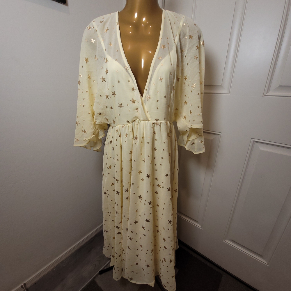 Queen B Cream Star-Embellished Midi sheer Flowy Dress